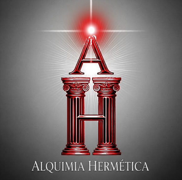 Logo de Alquimia Hermética: las letras A y H formadas por columnas, bajo una estrella luminosa